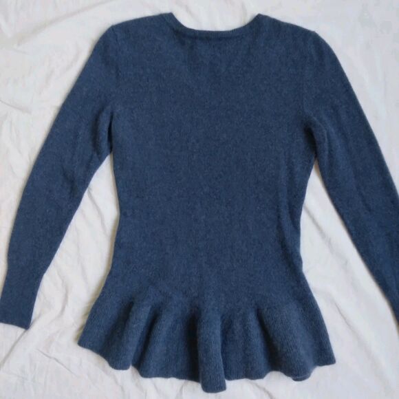 Isaac Mizrahi Live! Cashmere Peplum Sweater Babydoll Vneck Blue Women's XS - Picture 13 of 15